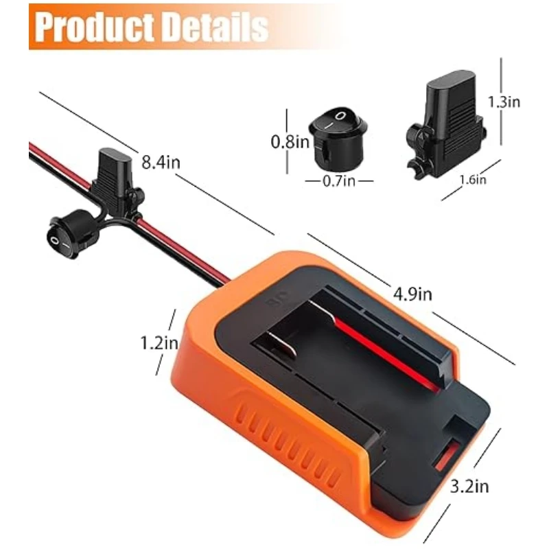 Power Wheels Adapter Battery Adapter For Black&Decker 36V-40V Battery 14AWG Wire With Fuse&Switch Power Convertor Dock Connector