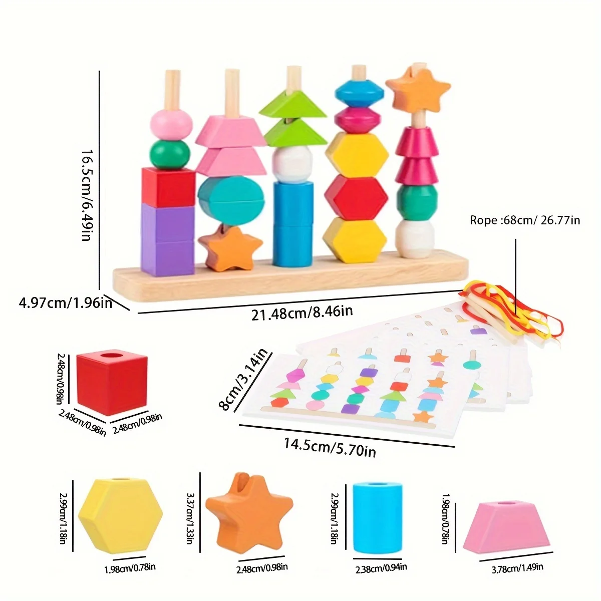 Set di giocattoli per sequenza di perline di legno, blocchi impilabili, perline di allacciatura e impilatore di forme abbinate, regali di Natale e Halloween