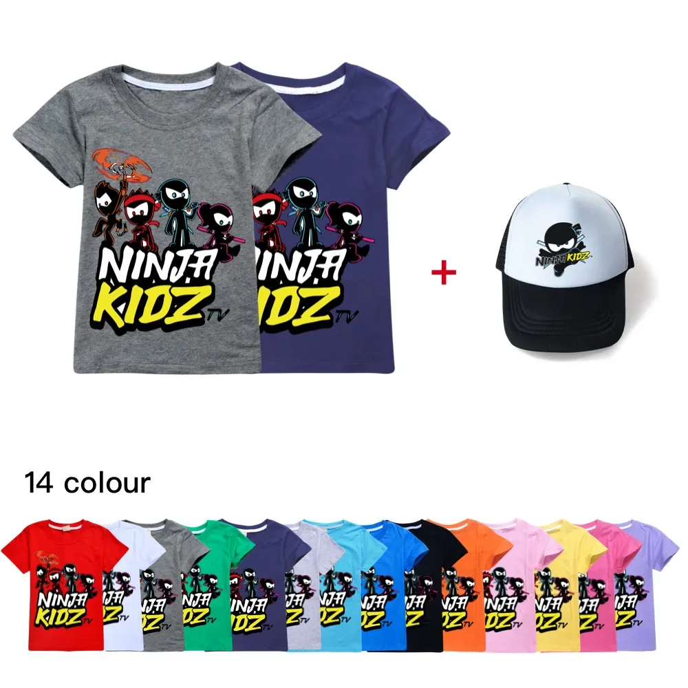 

New Listing Ninja Kidz Print Graphic Teenage Clothing Cotton T-shirt Outfit Boys GIrls t shirt+sun hat For Kids Tops Costume