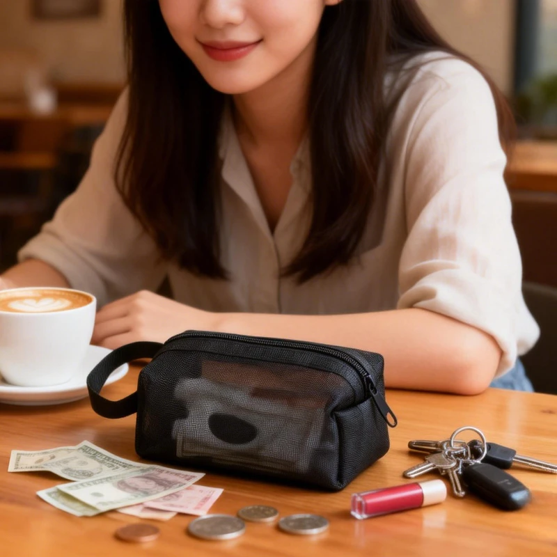 

Storage Bag Clear Mesh Cosmetic Pouch Mini Nylon Bag To Organize Lipstick,Keys,Earphones Cables,Cute Women's Case Organizadores