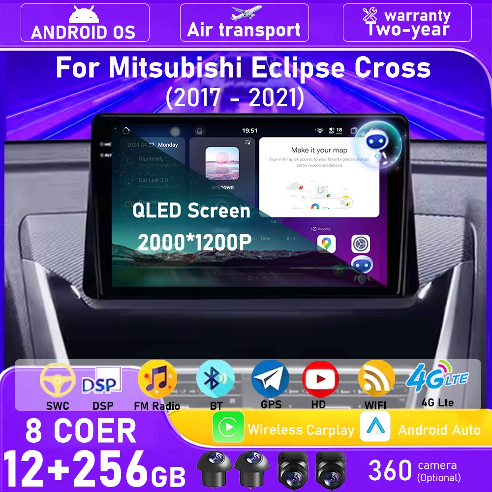 Radio Multimedia para Auto Android 16 para Mitsubishi Eclipse Cross 2017-2021, Reproductor de Video, GPS, Navegación, Estéreo, Cámara 360, WIFI