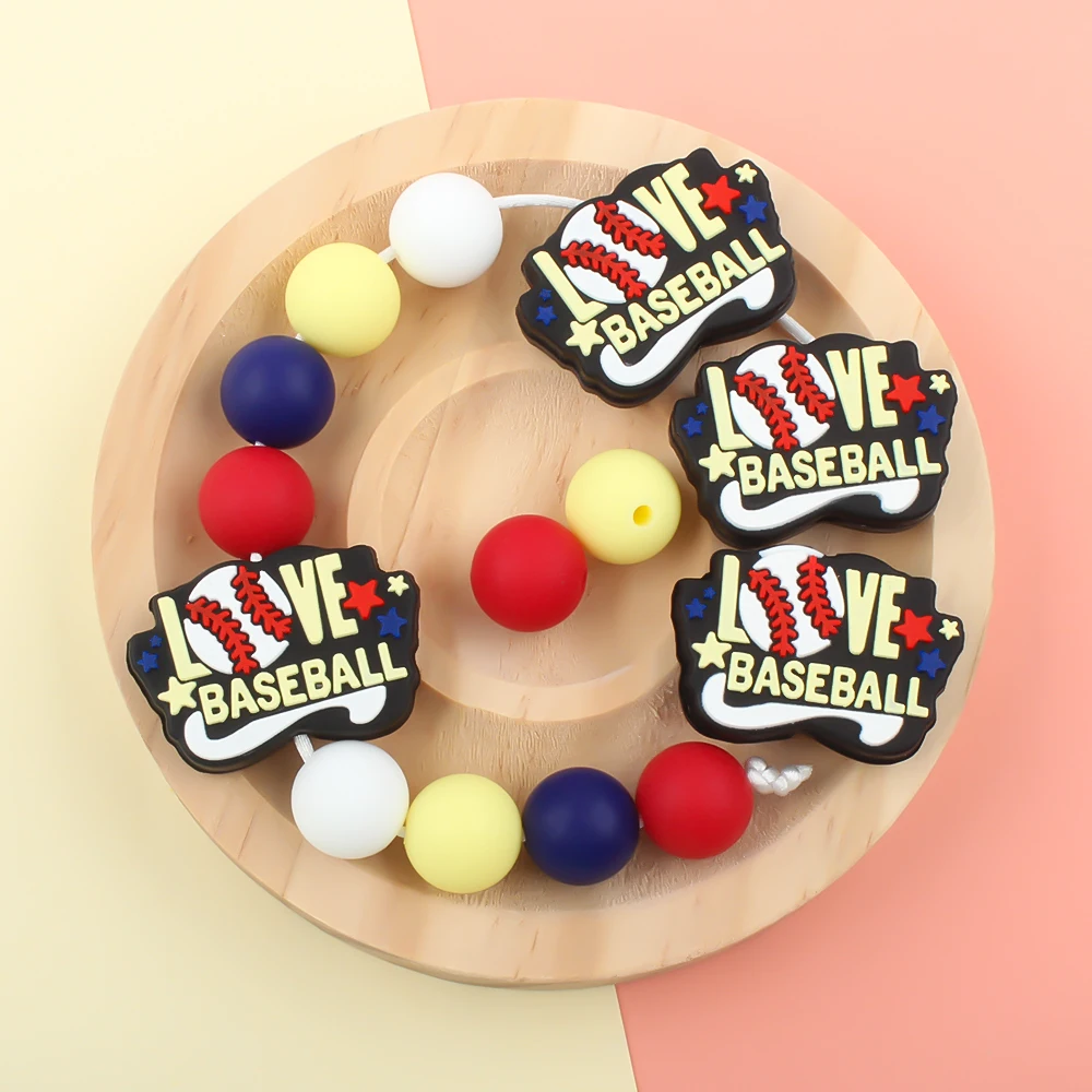 5/10PCS Focal Beads Baseball Signs Silicone Beads DIY Keychain Necklaces Bracelet Beaded Pen Accessories For Jewelry Making