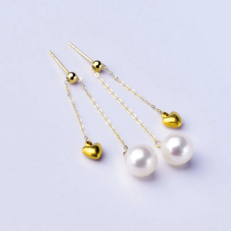 NYMPH Real 18K Gold Jewelry Drop Earrings Natural Freshwater Pearl Pure AU750 Ear Line Tassel Earrings Fine Gifts for Women E577