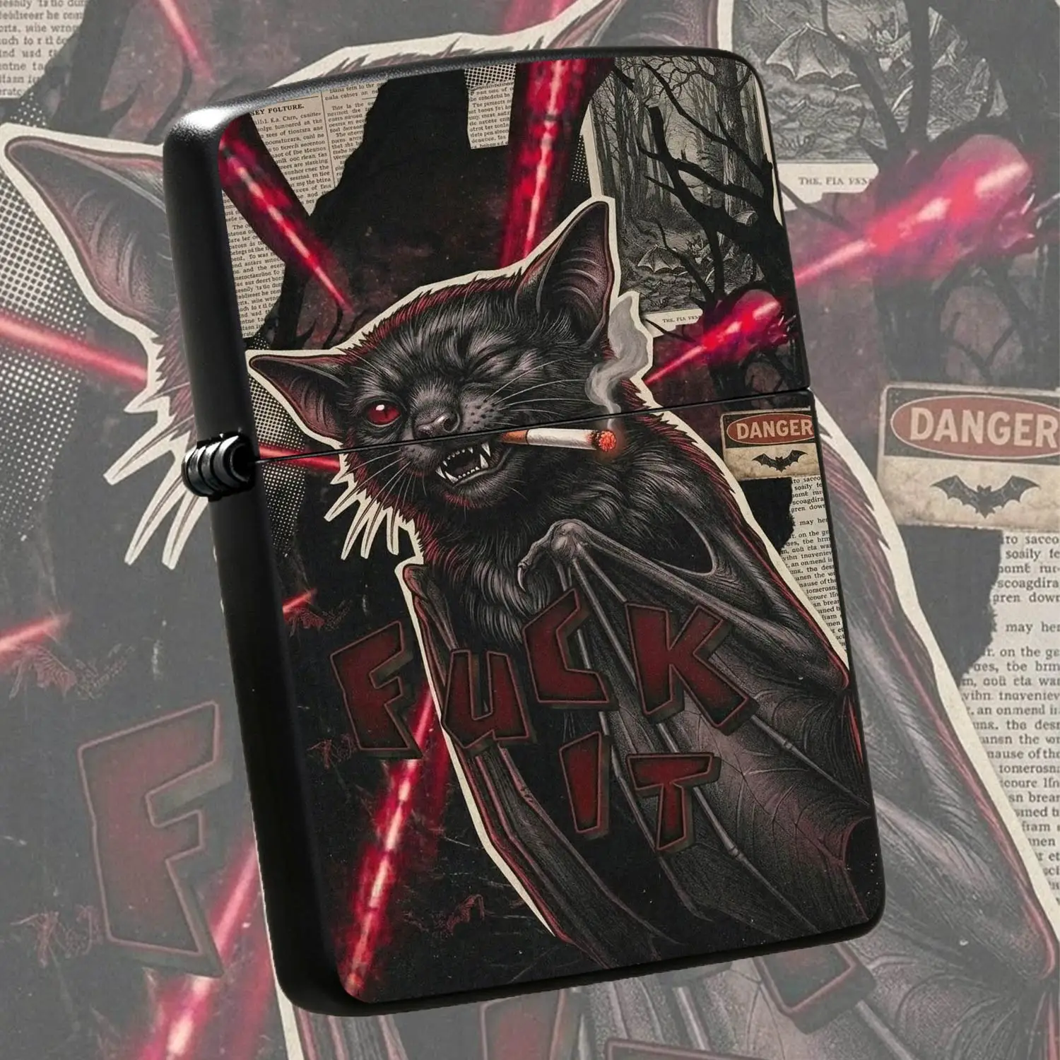 Novelty Edgy Bat Pattern Lighter, Cool Aesthetic Portable Igniter For Daily Outdoor Carrying, Unique Dark Style Practical Item, Distinctive Decorative Present For Personalized People, Fits Various Daily Scenarios, Delightful Unconventional