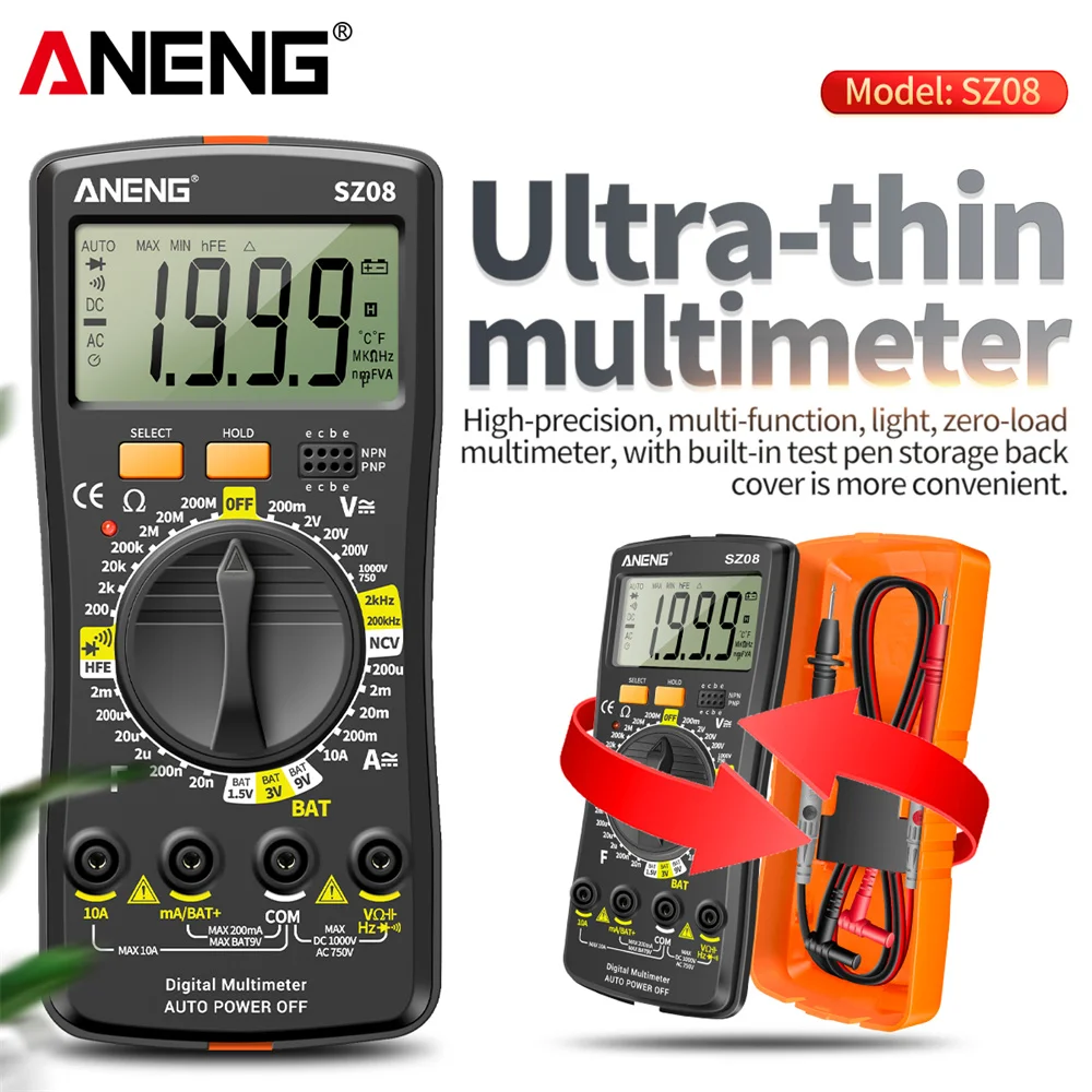 

Ultra-thin Multimeter Digital Smart Professional Auto Voltmeter Non-contact AC DC 220V Resistance Professional Tester ANENG SZ08
