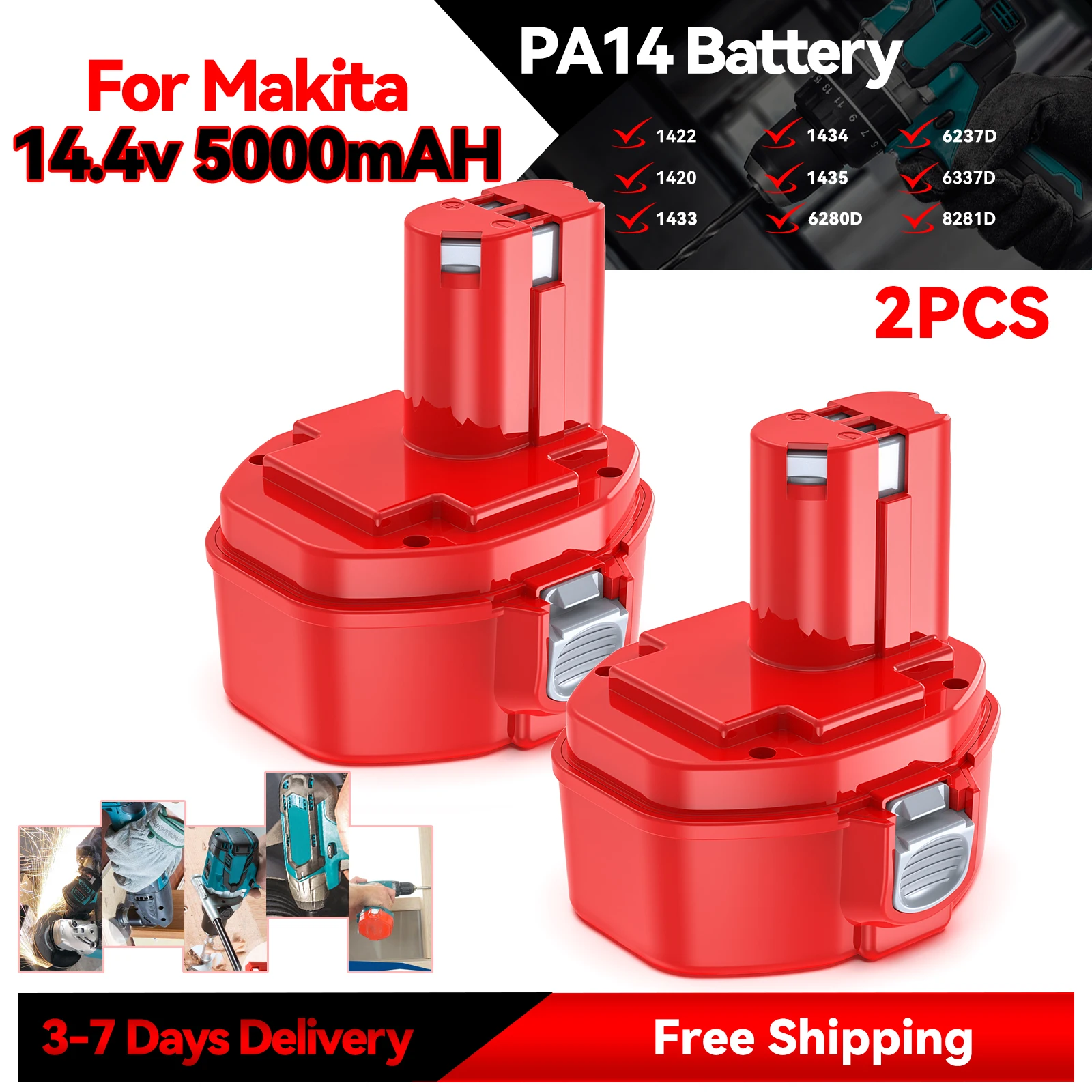 14.4 فولت 5000 مللي أمبير لبطارية ماكيتا PA14 PA14 1422 1433 1420 192600 -1 6281D 6280D 6337D بطارية قابلة للشحن لأداة الطاقة ﻿