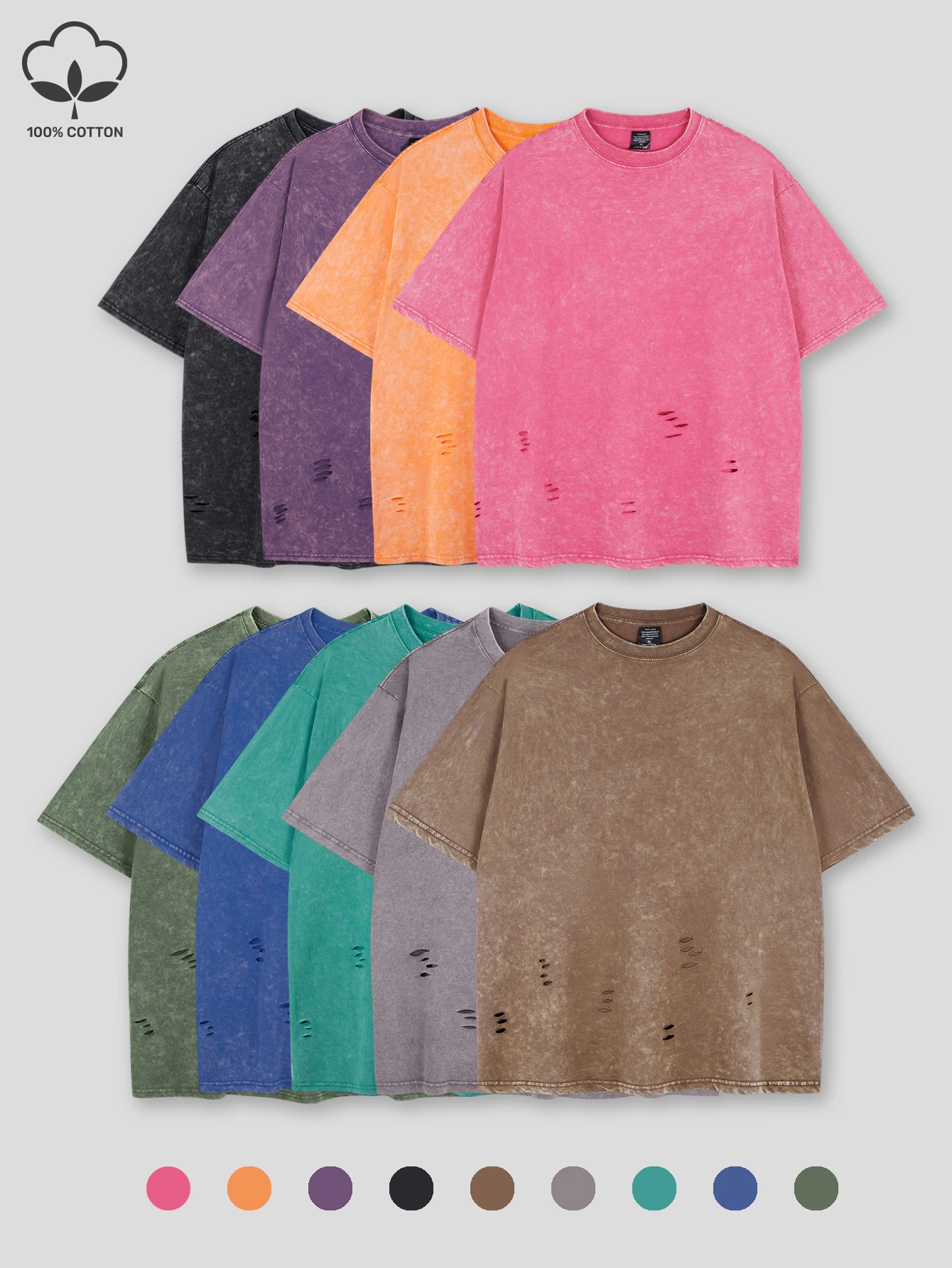 

Summer Cotton Solid Washed hole T-shirt Women Short Sleeve Wash Casual Tee Breathable Clothes Comfortable Unisex Crewneck Top