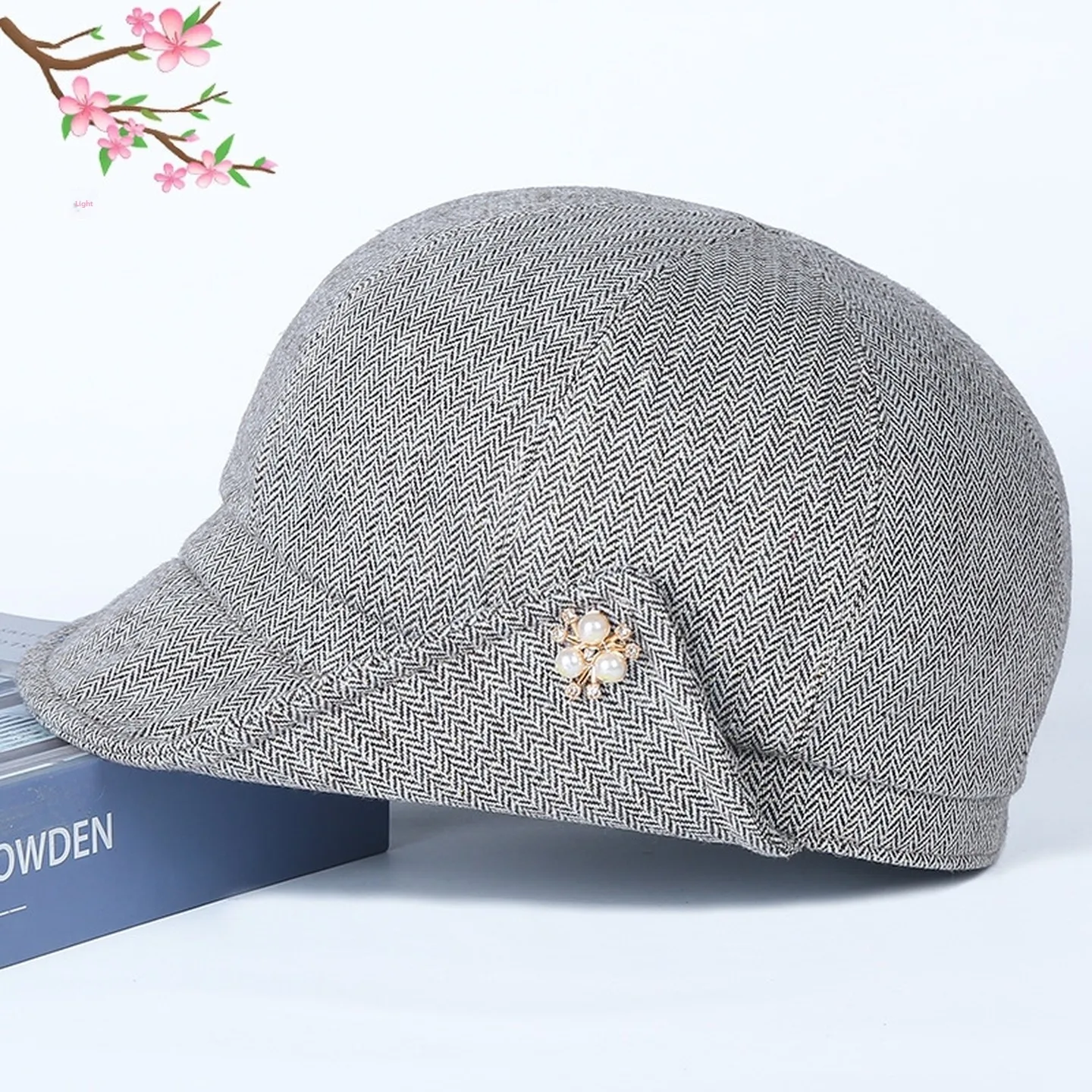 Fashionable Thin Cotton Polyester Spring Autumn Women's Cap Windproof Adjustable round Top Short Brim Hat for Middle-Aged And...