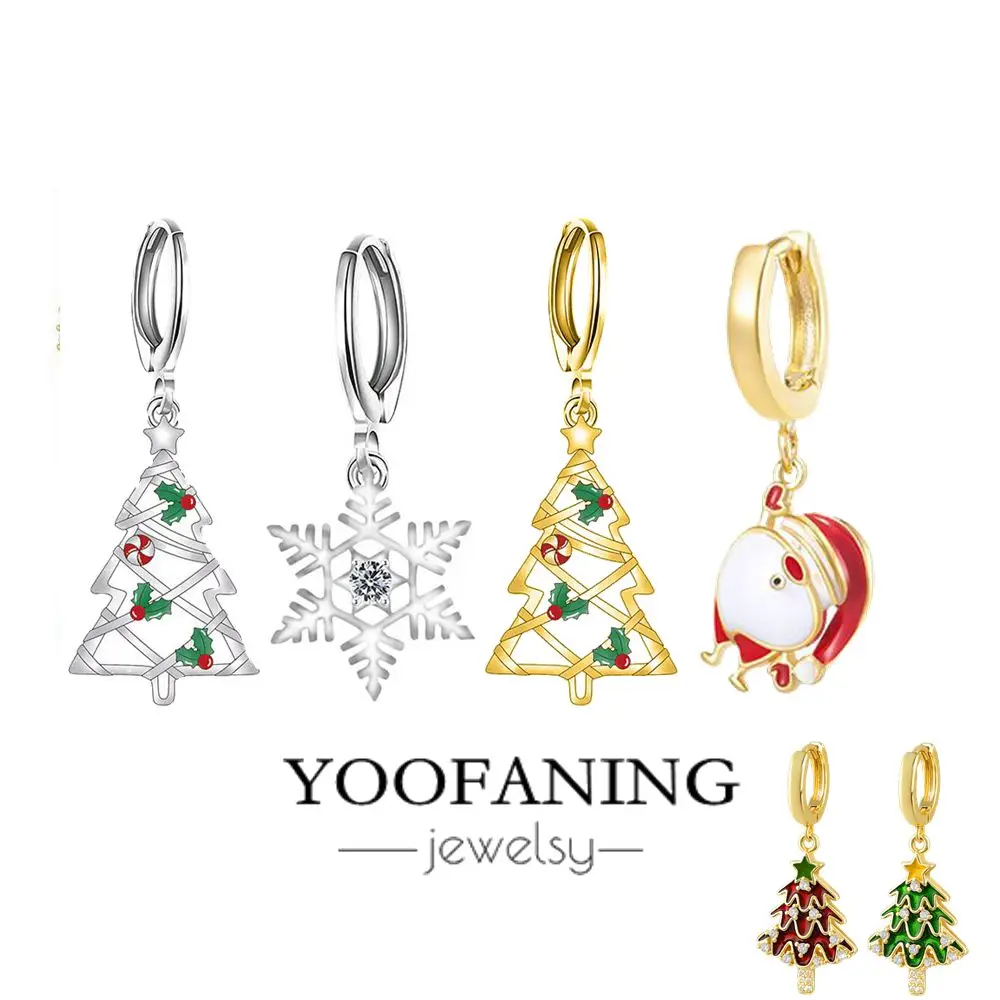 

2025 New Christmas Gift 925 Sterling Silver Ear Needle Hoop Earrings Snow/flake Santa Claus Sweet Women's Earrings Wholesale