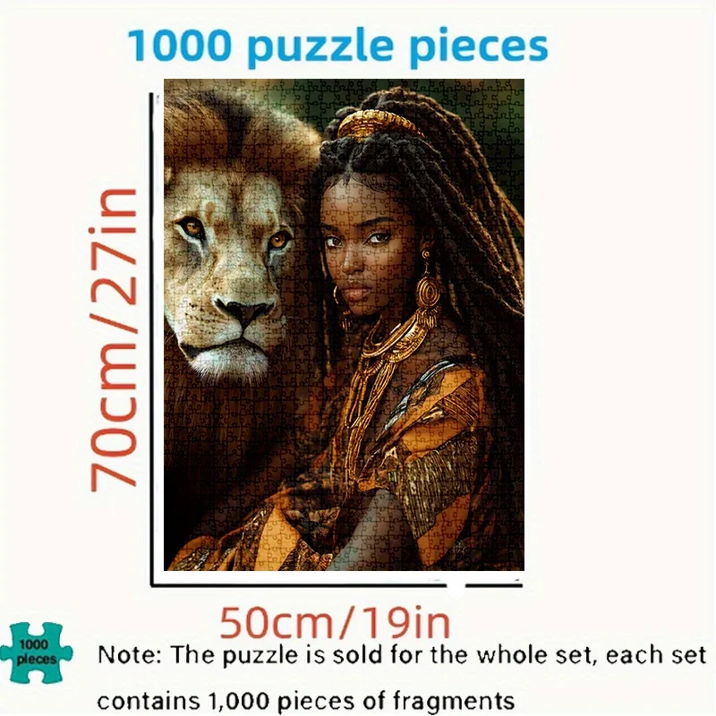 1000 Fun DIY Puzzles - Charming Lady with Long Hair and Golden J Shape (6) Educational Game, 19.7x27.6 inches, Vivid African A