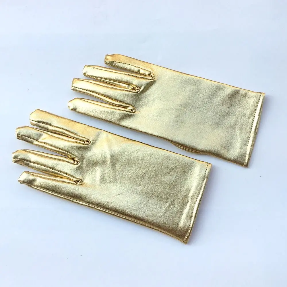 Shiny Bright Leather Short Leather Gloves Gold Silver Stage Performances Etiquette Gloves Gothic Clubwear Mittens Halloween