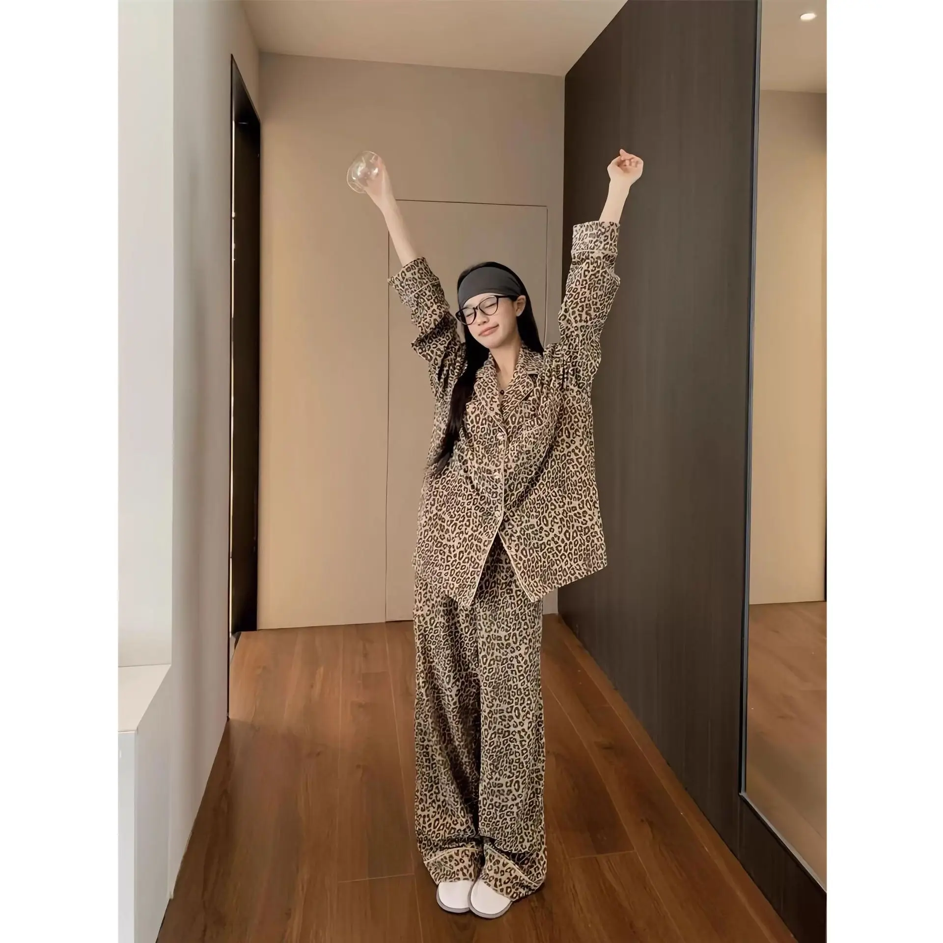 

New Pjs Set Sexy Leopard Print Women's Pajama Set Women's Warm Winter Pajamas Fashionable Home Clothes, Pajamas Cute Pajama Set