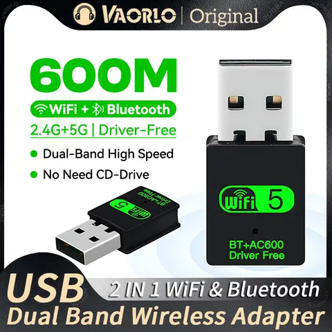 Adaptador USB WiFi Bluetooth 2 en 1, 600Mbps, 2,4G/5GHz, Wi-Fi 5 de doble banda, receptor de tarjeta de red inalámbrica de alta velocidad, ordenador portátil y PC