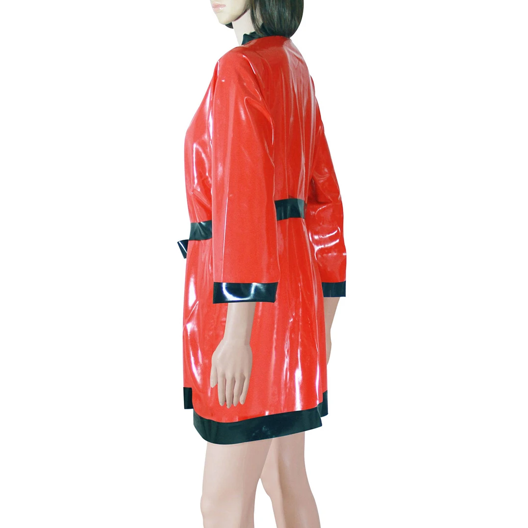 Sexy Women Men Latex Robe Loose Coat Night-robe  Rubber Dressing-gown  Handmade Clothing S-LD314