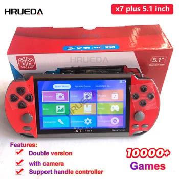 X7 plus 5 1 inch dual version handheld game console high-definition screen handheld portable audio and video player 10000+ games