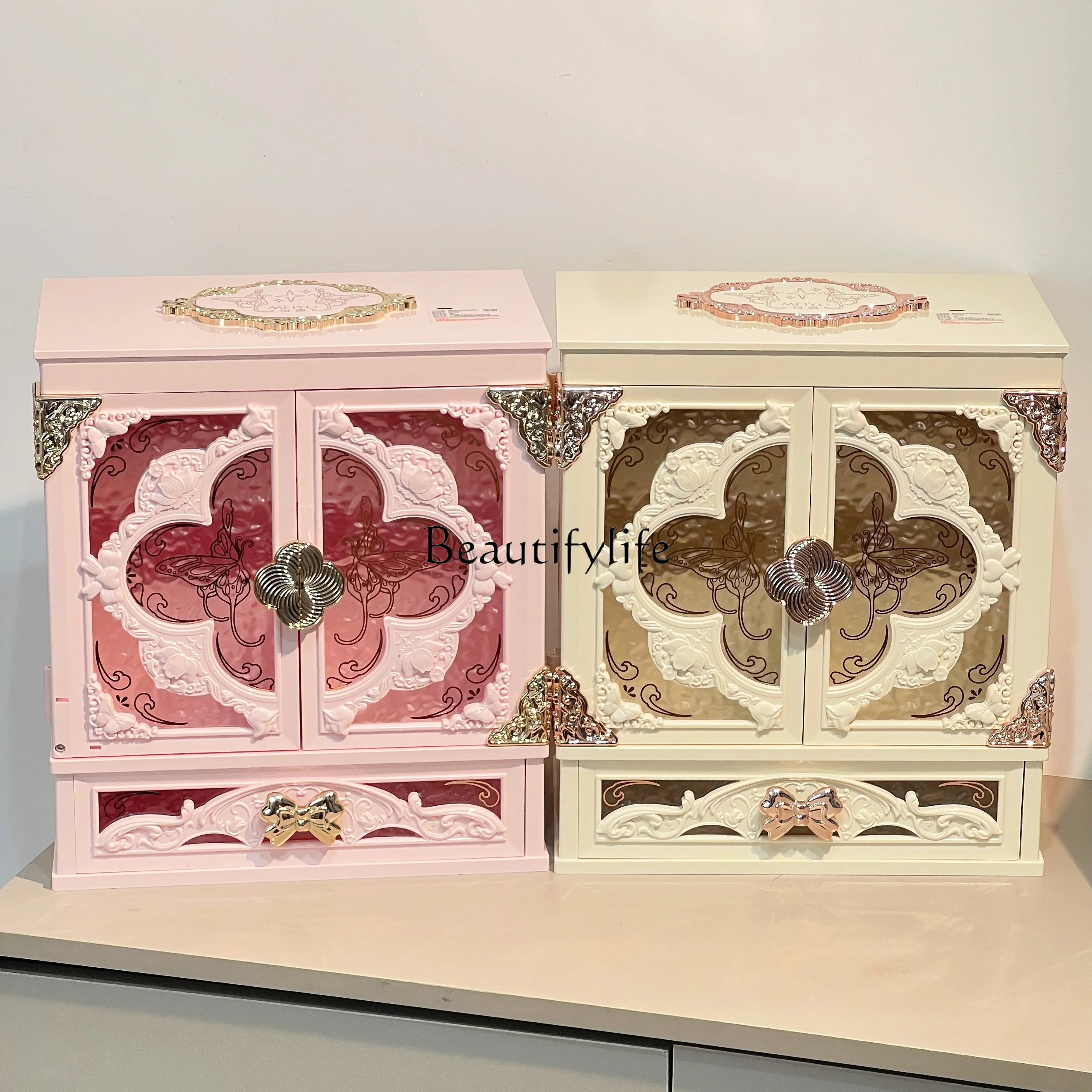 

Hua Xiaozhi Embossed Flower Palace Beauty Mirror Storage Cabinet Jewelry Storage Box No Makeup