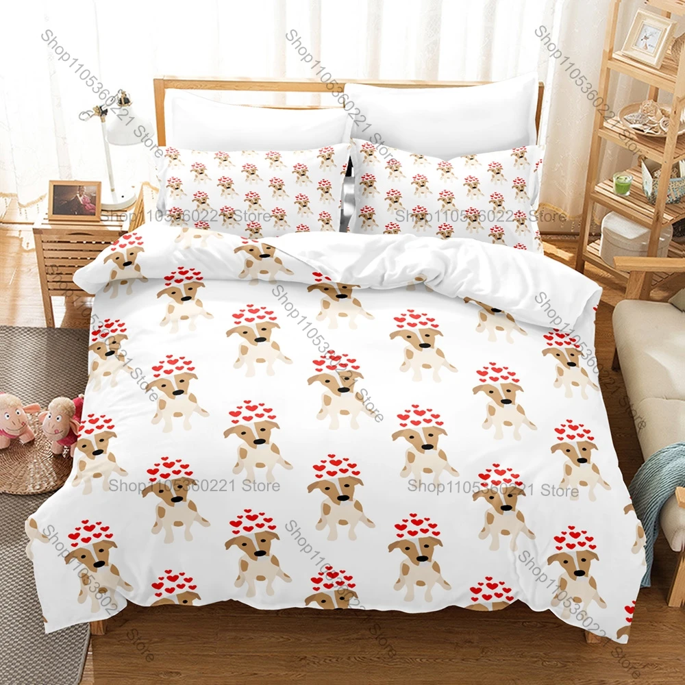 Juego de Ropa de Cama con Estampado HD de Cachorro de Perro Jack Russell Terrier con Pelo Blanco y Manchas Marrones y Negras, Incluye Funda Nórdica y 2 Fundas de Almohada
