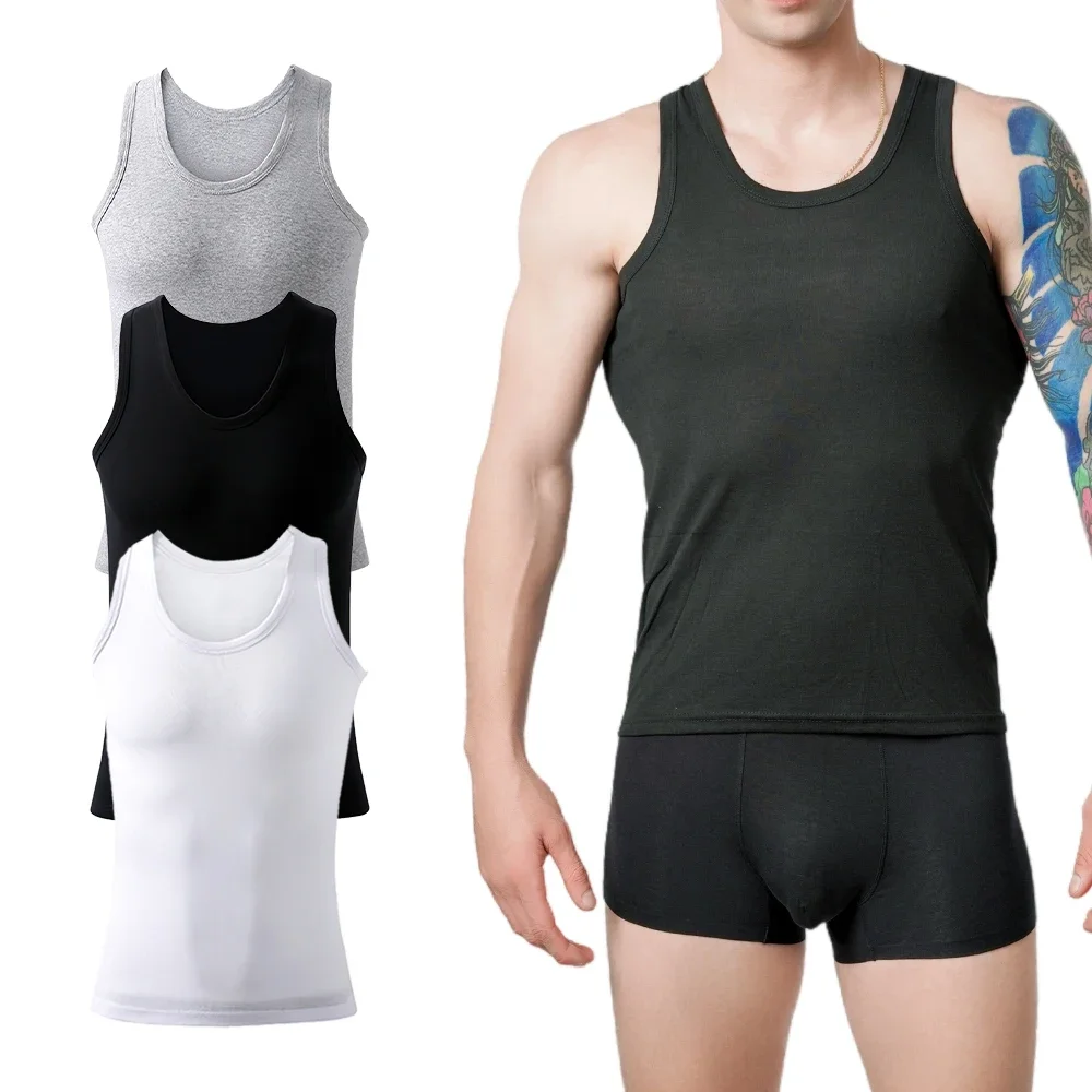 Four Seasons Men Pure Cotton Vest Youth Fit Sports Fitness Undershirts  Middle-aged Casual Sleeveless Tank Top A-Shirt Underwear