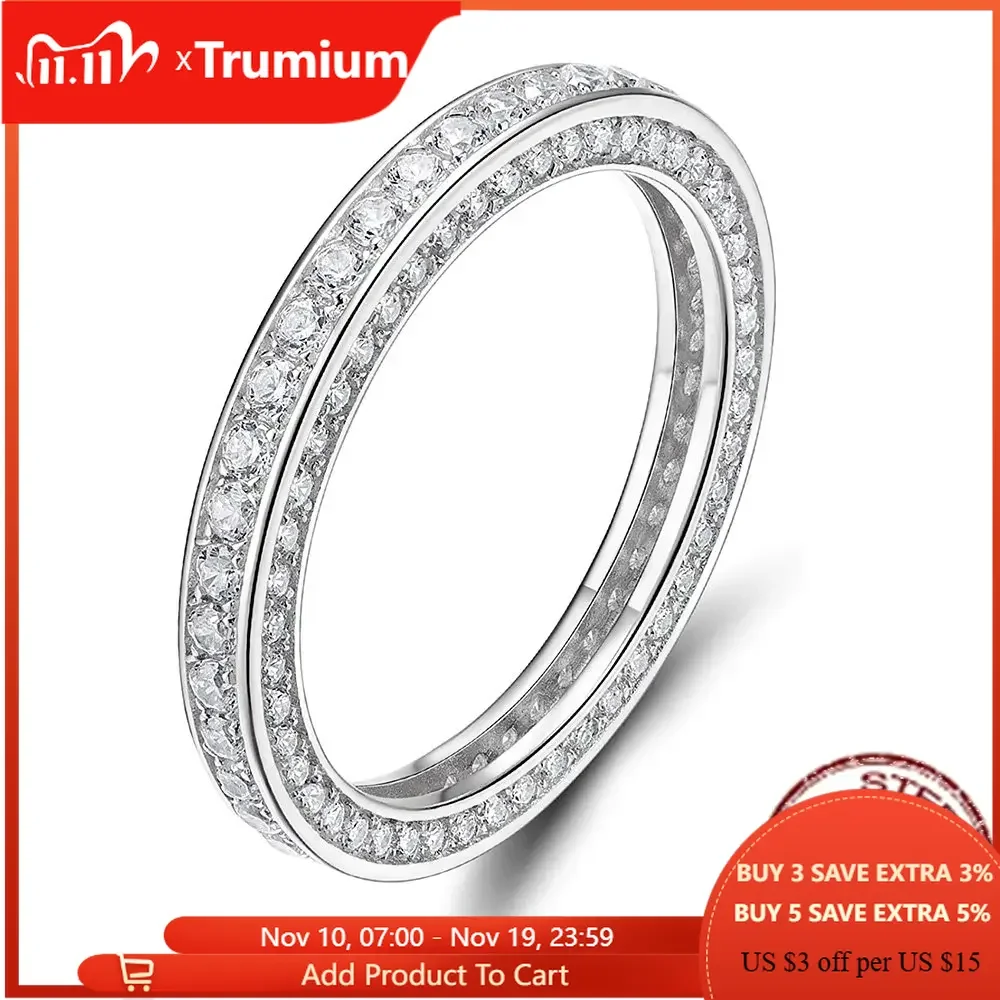 

Trumium Genuine 925 Sterling Silver Women Rings 5A Cubic Zirconia Stackable Eternity Engagement Wedding Bands Fine Jewelry