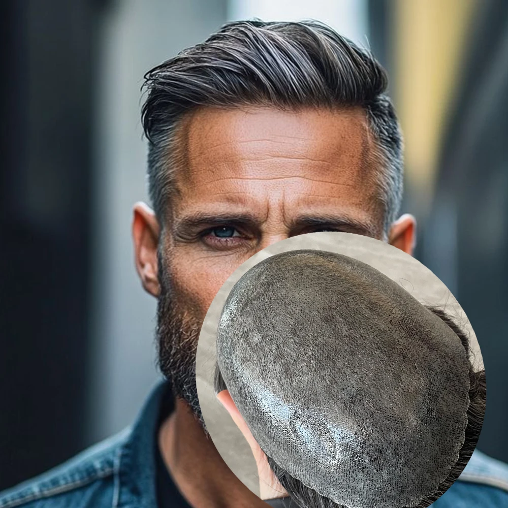 

Натуральный парик для мужчин с имитацией линии роста волос, серо-черный 1B40 1B50 1B80, из натуральных человеческих волос, коричневый, светлый, суперпрочный, на тонкой микро-основе # 6 самых дешевых париков