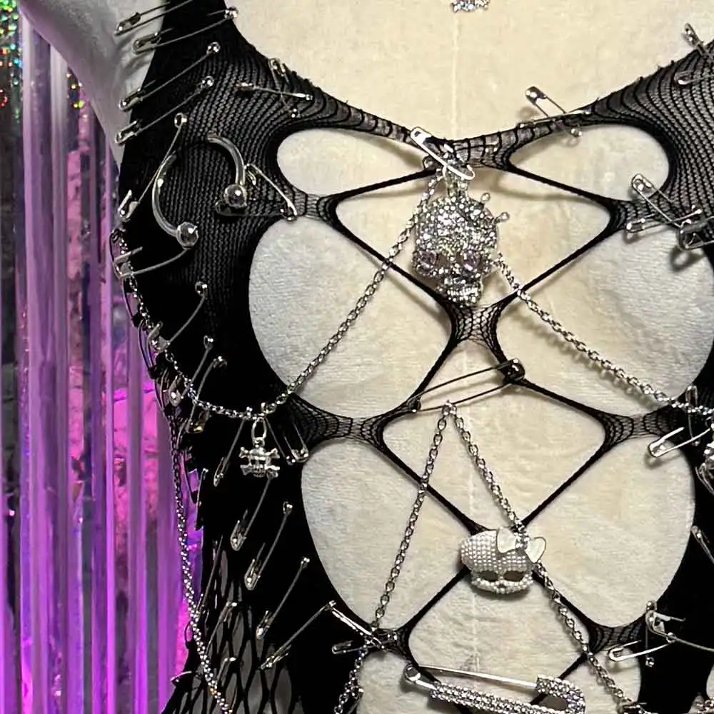 Harajuku Goth Kawaii Gotico E-Girls Grunge Club Wear 2025 Punk Rock Teschio Pin Eco FAI DA TE Y2K TOP Festival Outfit Street Wear Emo