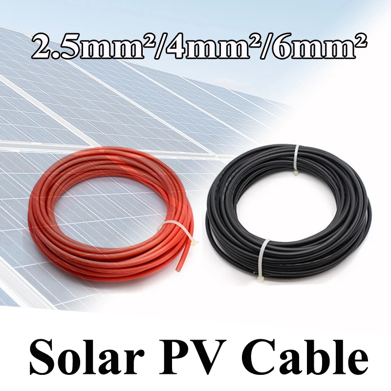 Kabel słoneczny 10mm2/6mm2/4mm2/2,5mm2 8/10/12/14AWG Czarny lub czerwony izolowany PVC Złącze elektryczne Przewód Panel fotowoltaiczny Podłącz 30 metrów