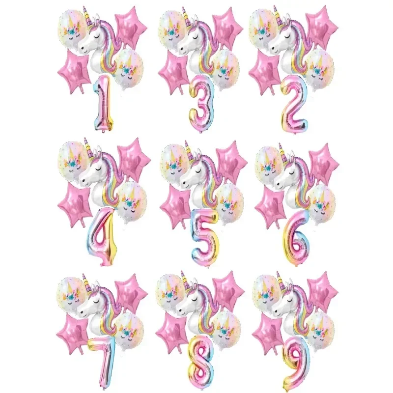 

6pcs/set Rainbow My Little Pony Unicorn Balloon Number Children Cartoon Latex Balloon Birthday Party Wedding Celebration Decor