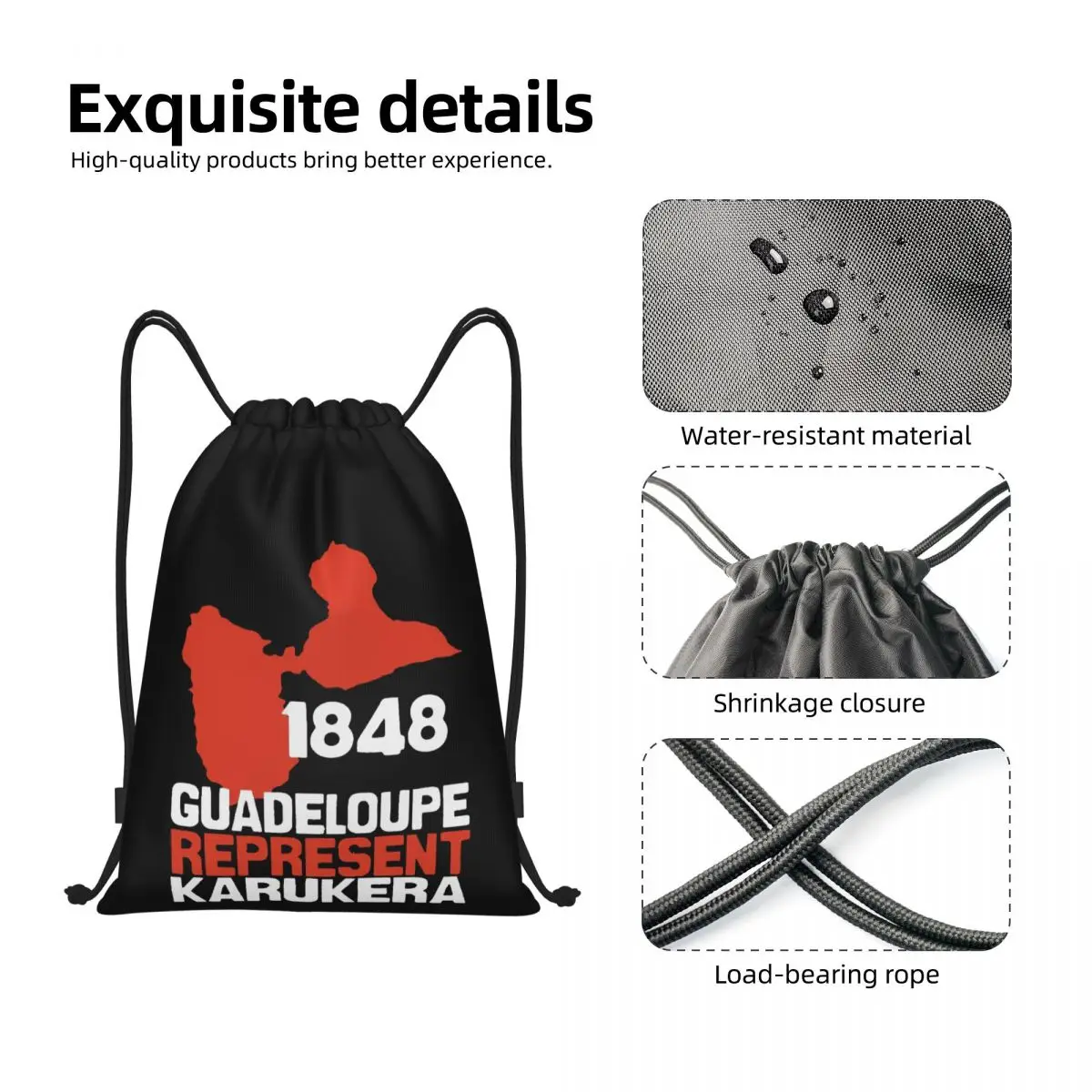 Guadeloupe-bolsas de gimnasio con cordón, sin mangas, para escuelas, 1848 Mochila divertida Geek, novedad