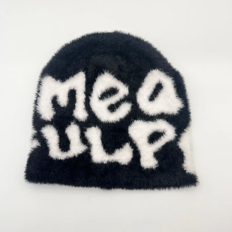 Neue Ins Beliebte Unisex Herbst Lustige Hut Nerz Pelz Winter frauen Kappe Mit Brief Beanies Hut Männer Warme Weiche Skullies bonnets Geschenk – Detail 9