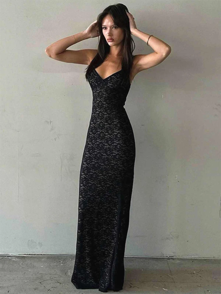 Women's Black Gothic Bodycon Evening Dress Vintage Off Shoulder Long Lace Dresses Y2k Party Club One Piece Frocks 2000s Clothes