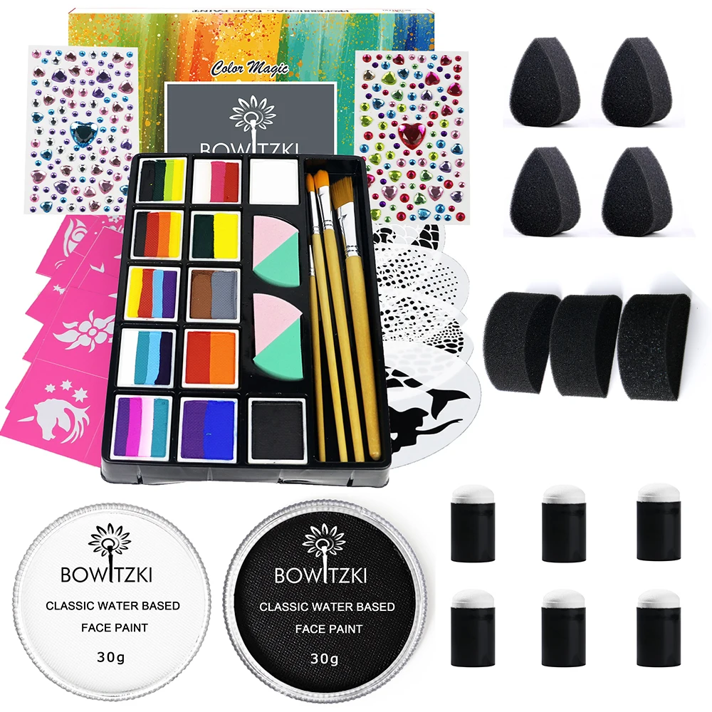 Bowitzki Professional Facial Paint Kit For Kids Adults  Body Paint Kit Rainbow Cake Face Paint Palette Hypoallergenicity