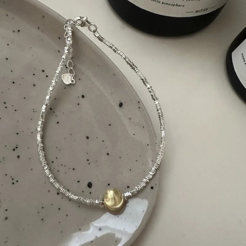 진짜 S925 스털링 실버 틈새 디자인 센스 골드 고양이 눈 깨진 실버 팔찌, 수제 심플 레트로 퍼스트 쥬얼리 도매