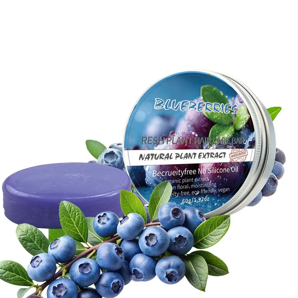 1/3/5 Stück Blaubeer-Festshampoo, Ölentfernend, Erfrischend, Handgemacht, für fettige Kopfhaut, glättend, volumenverstärkend, Haarseife