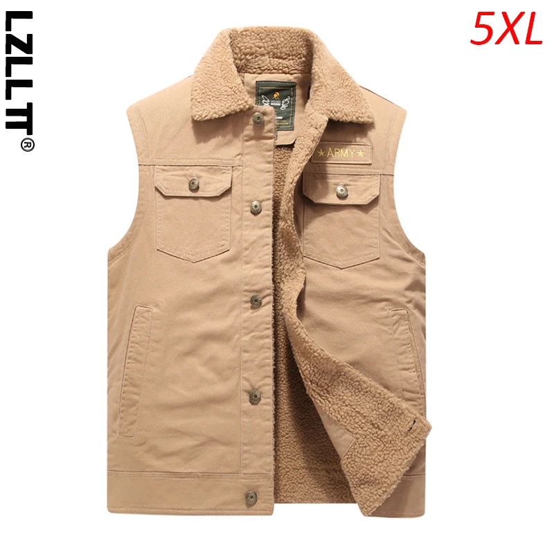 

Winter Men Casual Warm Fleece Sleeveless Vest Jackets Coat Mens Army Military Tactical Waistcoat Vests Man Multi Pocket Vest 5XL