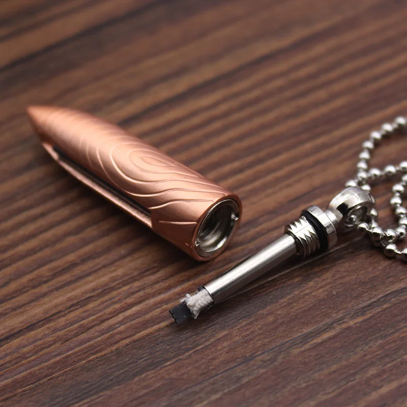 Metal Mini Bullet Lighter Necklace Lighter Flame Kerosene Oil Lighter Chain Pendant Cigarette Fire Metal Gasoline Cigar Lighter