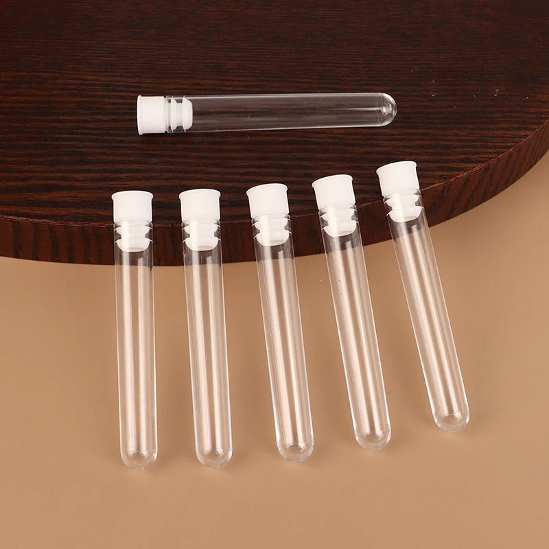 50Pcs Clear PS Plastic Test Tubes With White Screw Caps Sample Containers Bottles Push Caps Science Laboratory Tubes