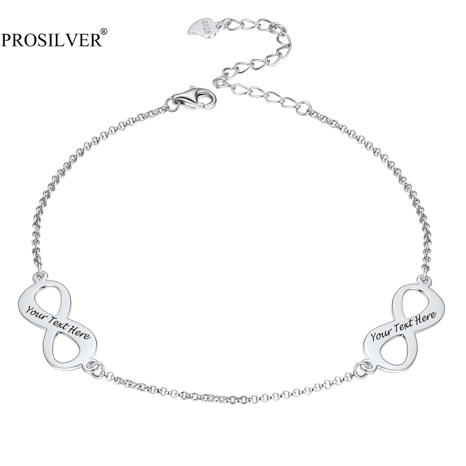 

PROSILVER 925 Sterling Silver Infinity Silver/Gold Anklets Customize Texts for Women Teen Girls Best Friend Dainty Foot Chain