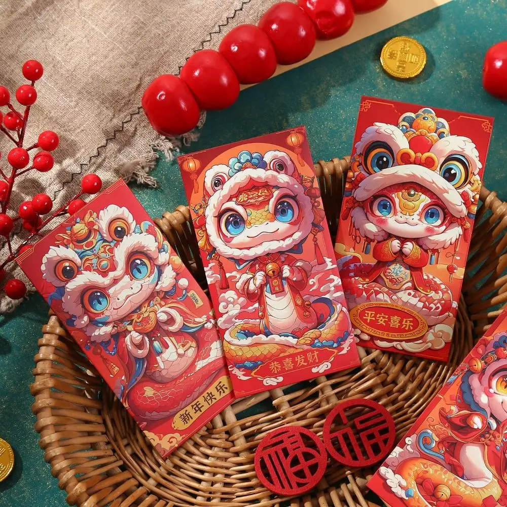 6 uds. Sobres rojos tradicionales del año del serpiente de 2025 Hongbao bolsa de dinero de la suerte roja gruesa bendición buenos paquetes rojos de la suerte graduación