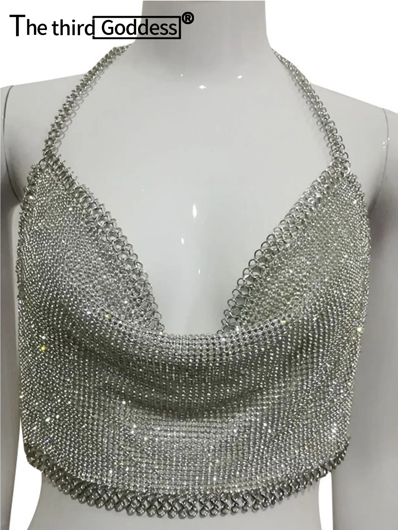 

2024 Sexy Metal Crystal Diamond Crop Top Beach Fitness Women Summer Halter Tops Sequin Tank Top Bralette Cropped Feminino Camis