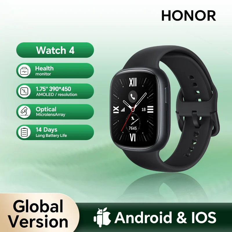 Honor Watch 4 ساعة ذكية مع 1.75 بوصة AMOLED مراقب معدل ضربات القلب والنوم والإجهاد حزام ساعة رياضي بعمر بطارية 14 يومًا #1