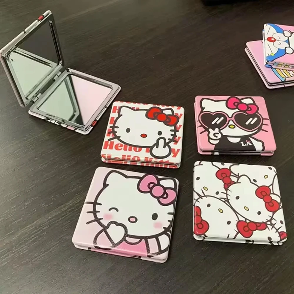

Mirror Portable Small Mirror KT Hello Kitty Portable Folding Mirrors Double Sided Pattern Makeup Girl Gift