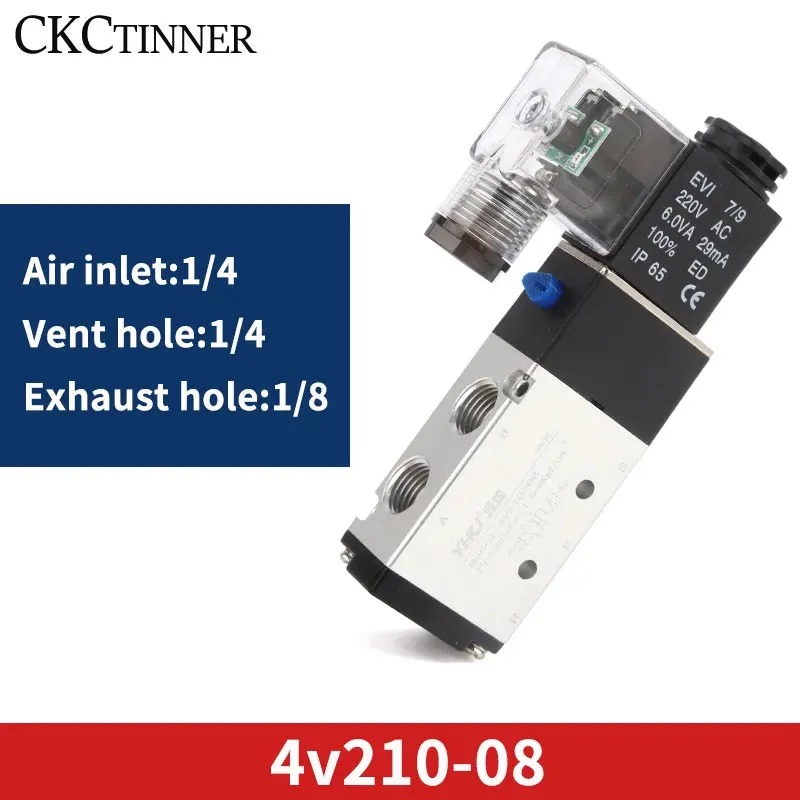 ”DN8“ 4V210-08 12V 24V 36V 110V 220V 380V Pneumatic Electric Solenoid Valve 5 Way 2 Position Control Air Gas Magnetic