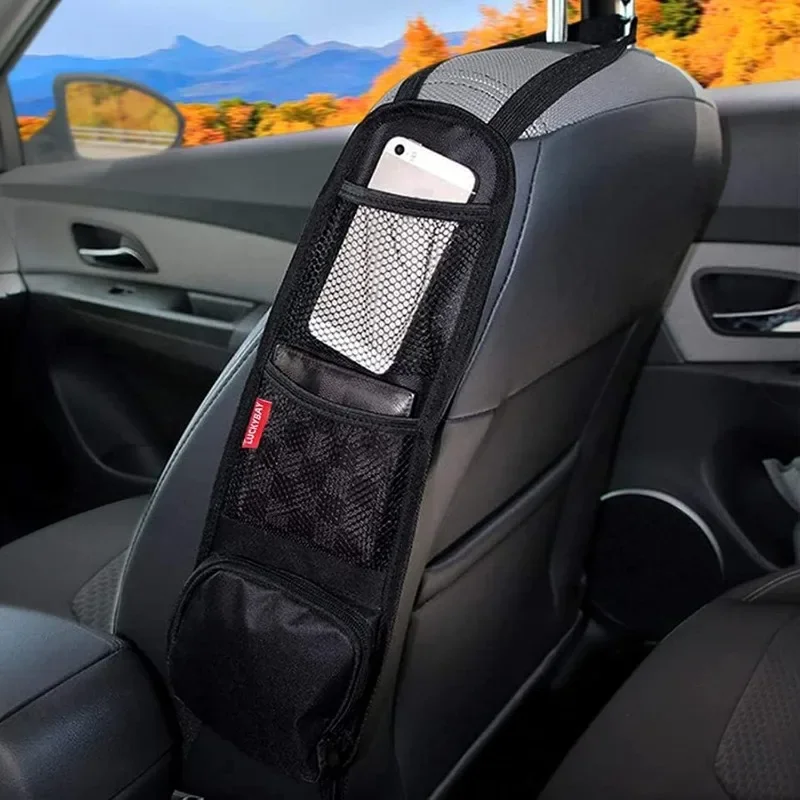 Autositz-Seiten-Organizer, automatische Aufbewahrungstasche zum Aufhängen, mit Netztasche für Telefone, Getränke und Gegenstände, kompatibel mit Autos, SUVs, LKWs