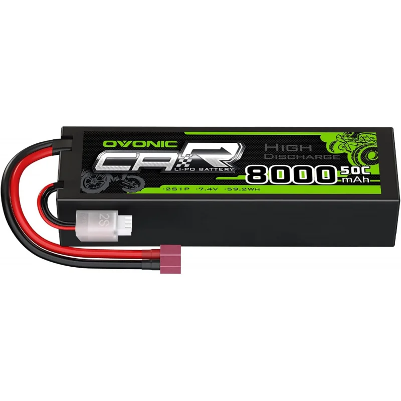 OVONIC 2S Lipo Battery 50C 8000mAh 7.4V Lipo Battery with Dean-Style T Connector for RC Car Truck Boat Vehicles