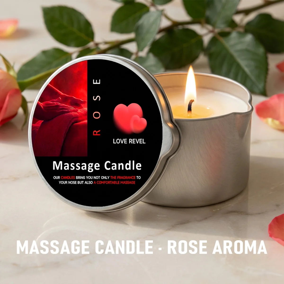 شمع زيت التدليك بالورد 2 أونصة شموع عطرية مع شمع الصويا مرطب - هدية حامل شموع لتزيين المنزل في عيد الميلاد