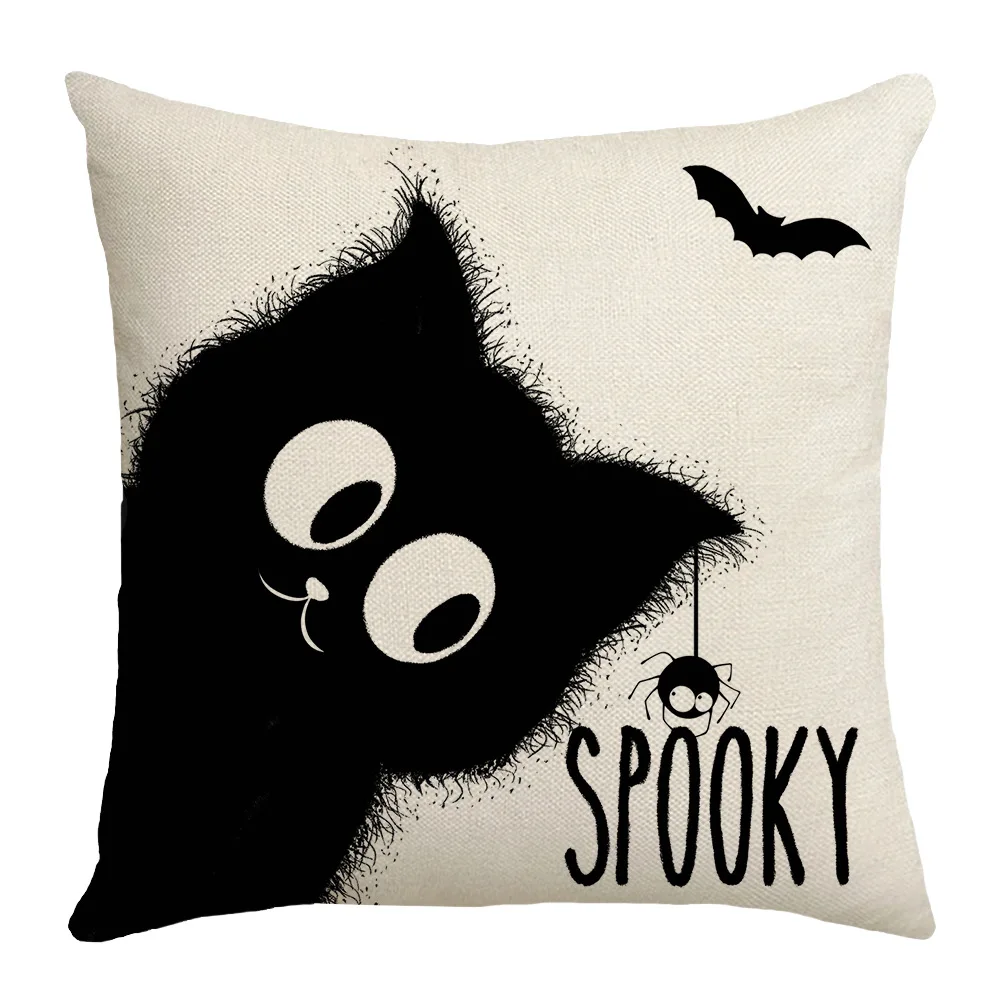 Halloween Decor Pillow Case 45x45 Pillow Cover Funny Pumpkin Ghosts Black Cat Print Cushion Cover Home Decorations Holiday Gifts