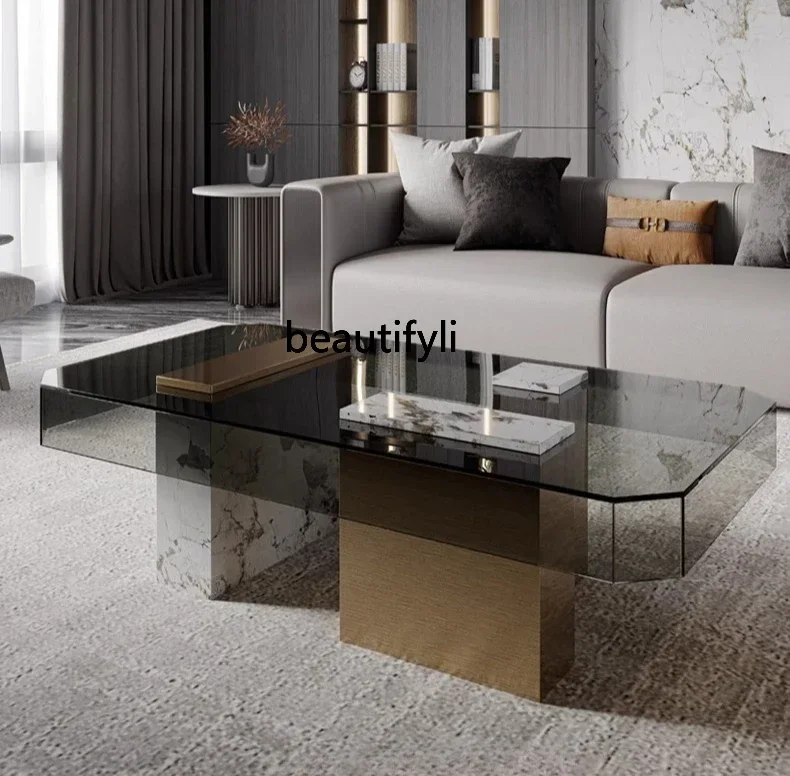 

Minimalist Italian light luxury, high-end square tempered glass coffee table