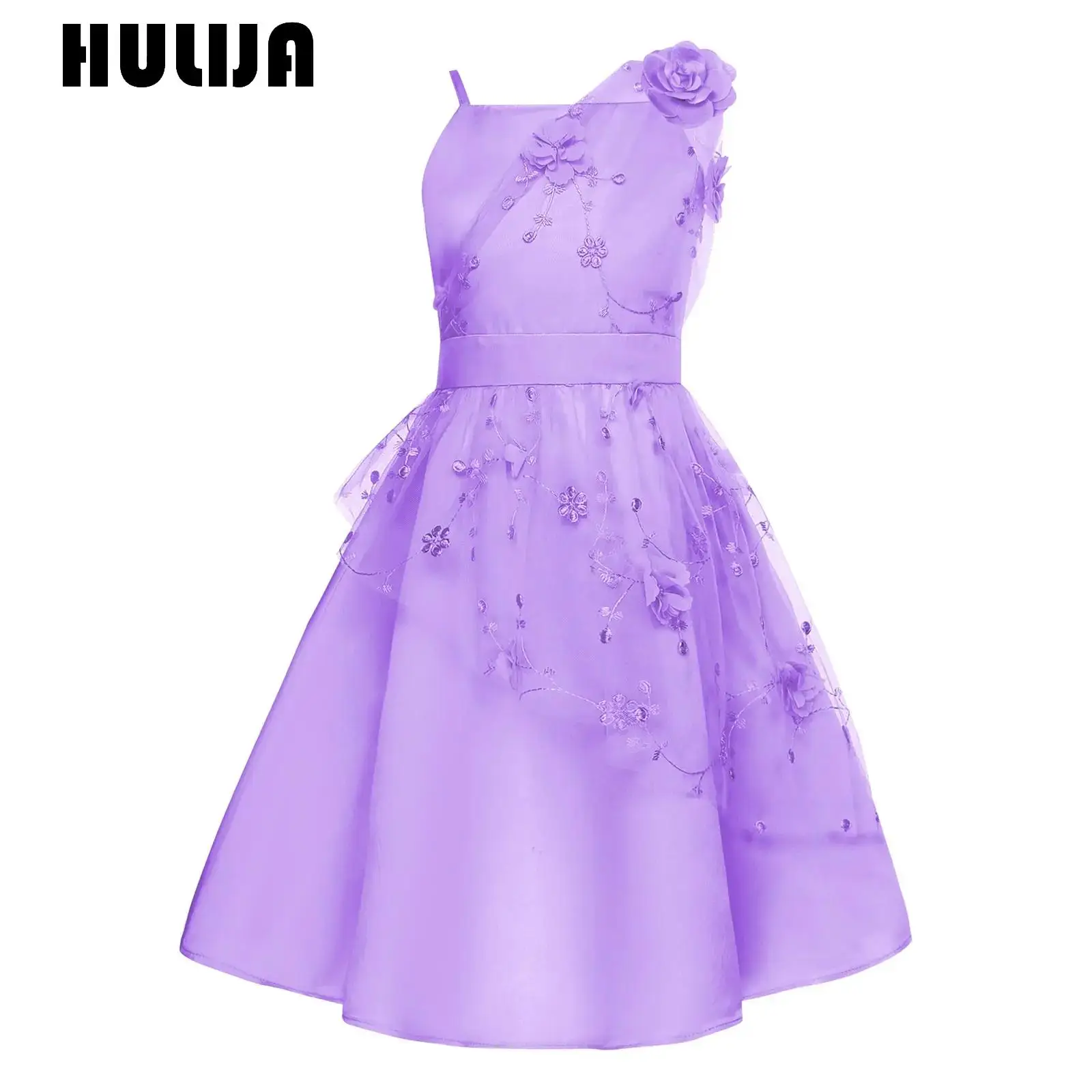 

Princess Girl Sleeveless Party Flower Dress Ceremony Prom Banquet 3D Flower Embroidery Bridesmaid Evening Wedding Party Gowns