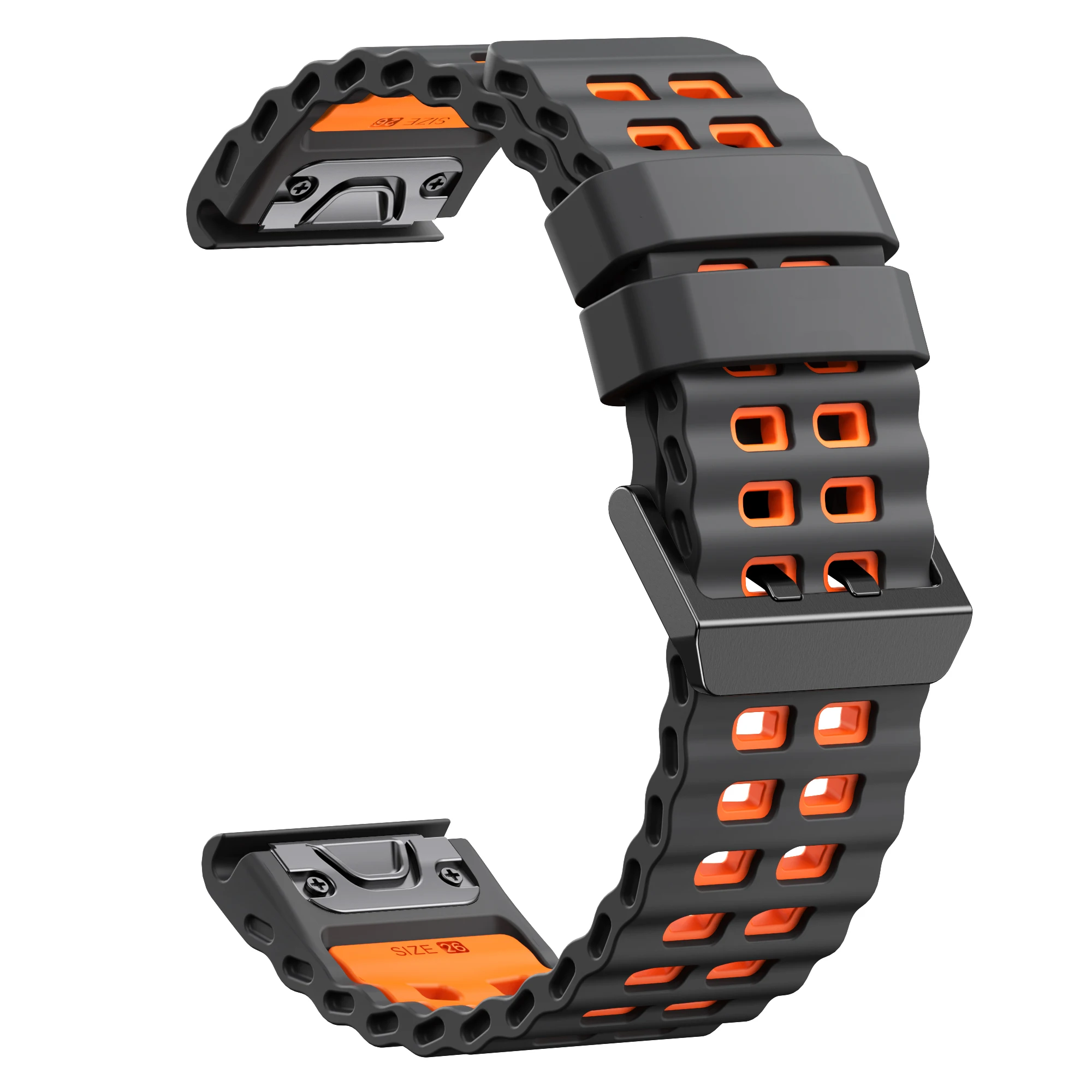 Marine Zweifarbiges Schnellverschluss-Silikon-Uhrenarmband mit 316SS-Schnalle für Garmin Fenix 5-8, Tactix, Epix Pro, Instinct – Detail 10