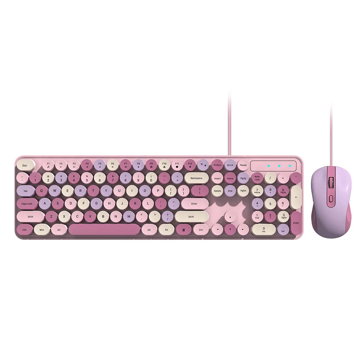 104 Keys Colorful Typewriter Wired Retro Keyboard and Mouse Computer Cute Silent Office Round Keycaps Mouse and Keyboard Combo